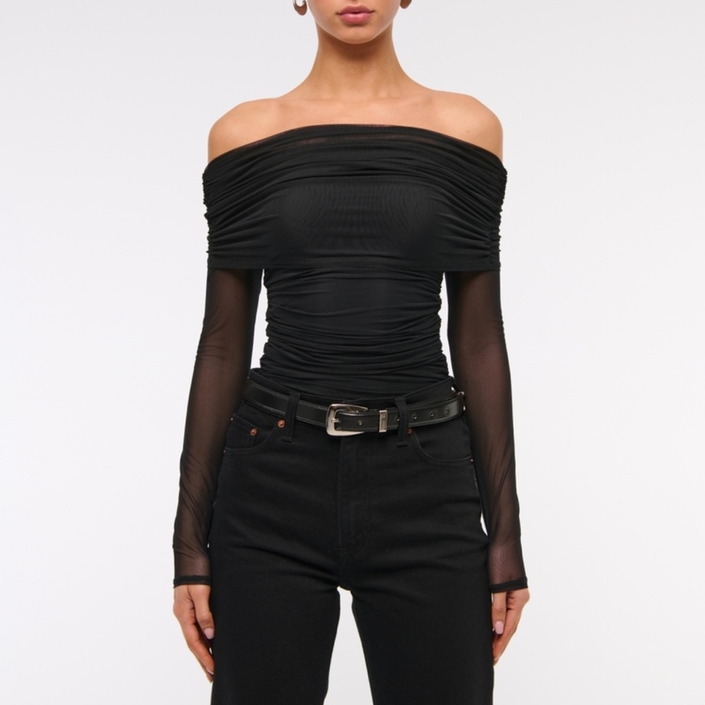 Abercrombie & Fitch Long-Sleeve Mesh Foldover Bodysuit